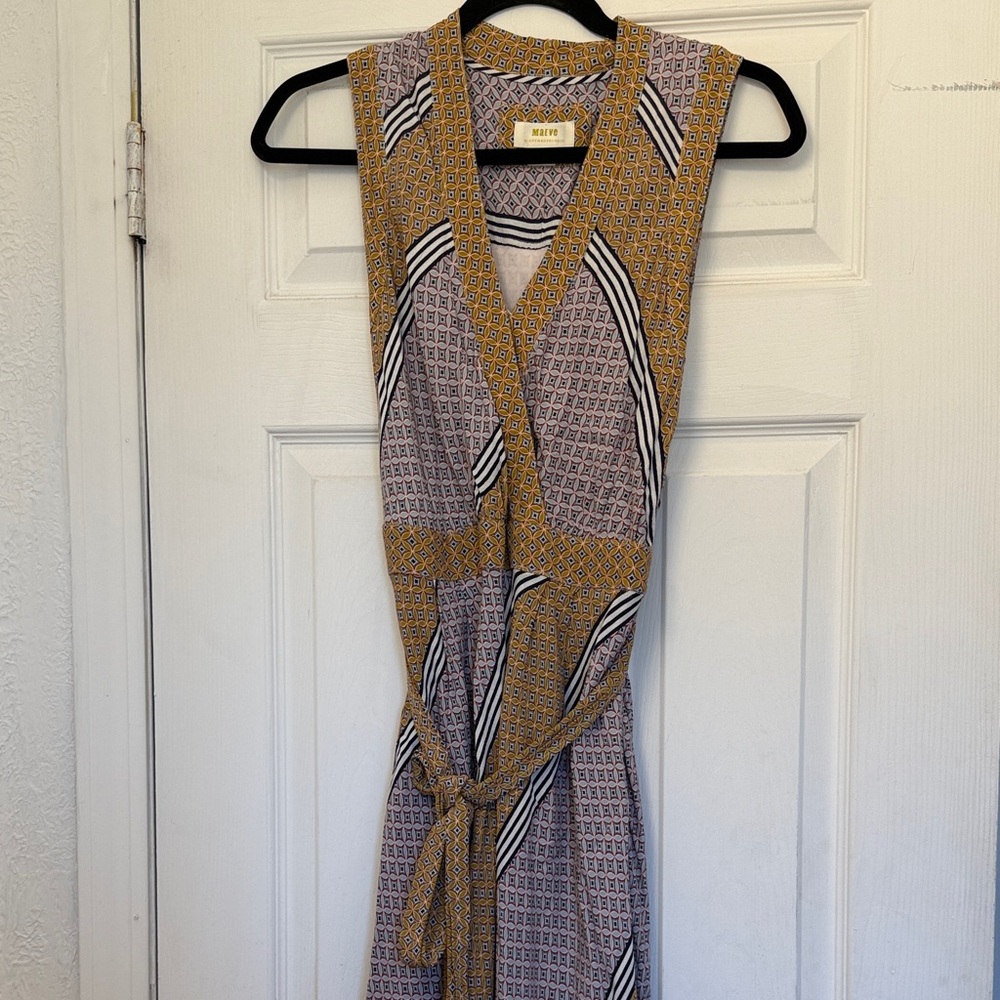 Maeve Printed Wrap Midi Dress in Mustard and Black-White Accents